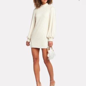 ALEXIS Lunia Elegant Cream Sequin High Neck Blouson Sleeve Mini Dress size Small